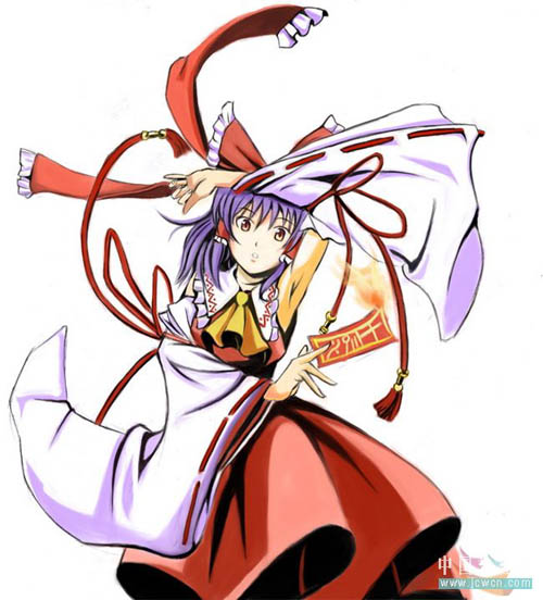 给插画人物灵梦上色全过程