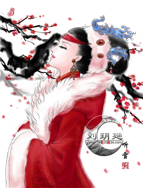 Photoshop鼠绘一幅红梅仕女图——《听雪》