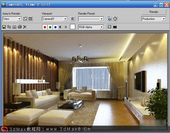3DMAX室内客厅效果图渲染实例_3dmax8.cn