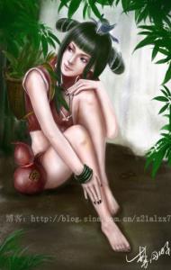PS鼠绘瀑布下的古代美女