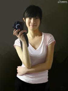 PS鼠绘室内手拿相机的美女