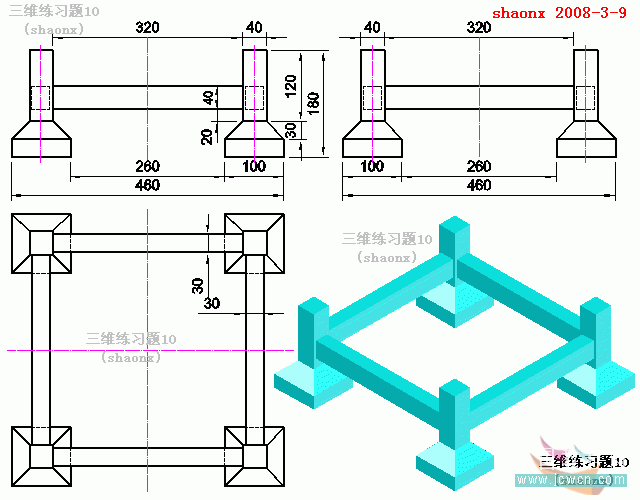AutoCAD三维建模教程：倒角、面拉升、阵列_中国教程网