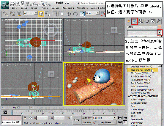 3D Max使用Hair and Fur修改器设置毛发效果,PS教程,思缘教程网