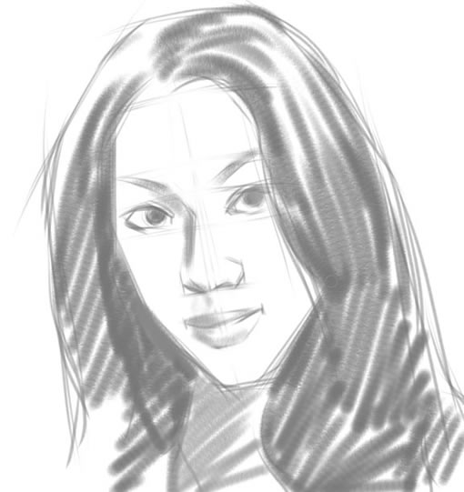 painter 7手绘实例教程：素描人物肖像详解_中国教程网
