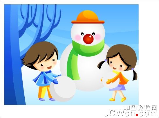 Illustrator鼠绘教程：绘制雪地上堆雪人的孩童插画（下）_中国教程网