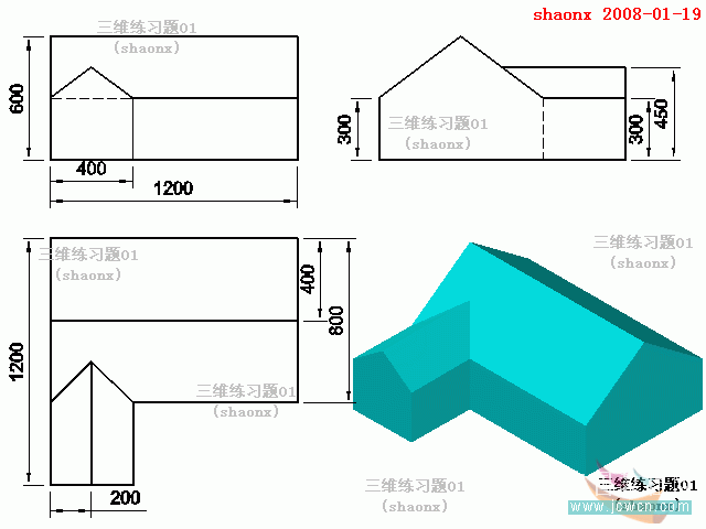 AutoCAD三维建模系列教程：拉升、倒角、并集的应用_中国教程网