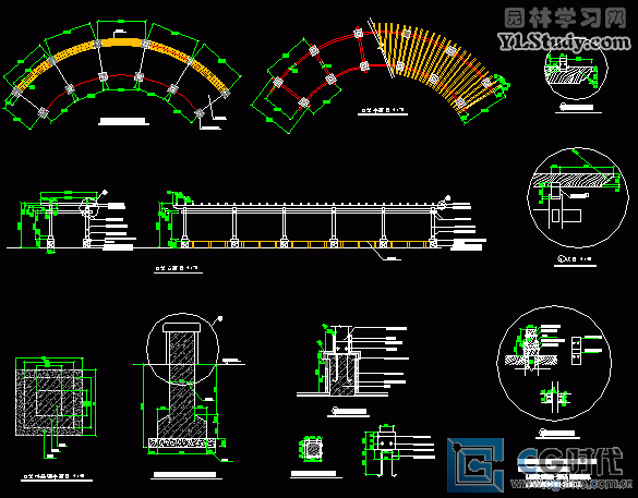 Auto CAD建筑设计教程：花架全套图