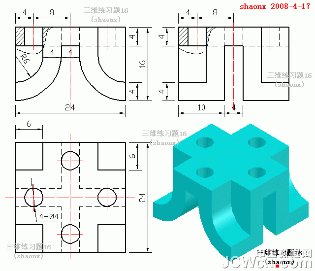 Auto CAD建模教程：三维旋转、拉升、二维阵列