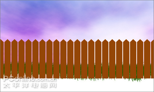 photoshop绘制缠绕着报春花和藤蔓的旧篱笆