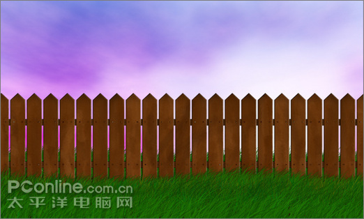 photoshop绘制缠绕着报春花和藤蔓的旧篱笆