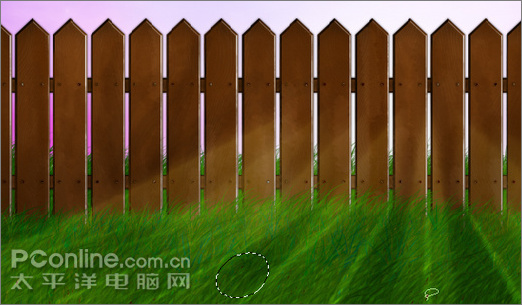 photoshop绘制缠绕着报春花和藤蔓的旧篱笆