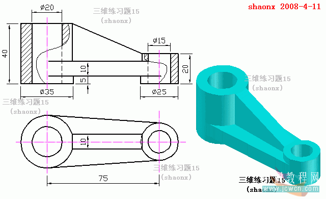 AutoCAD三维建模教程：拉升、移动、倒角_中国教程网