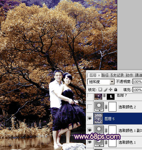 Photoshoop调出外景婚纱照片的紫色调