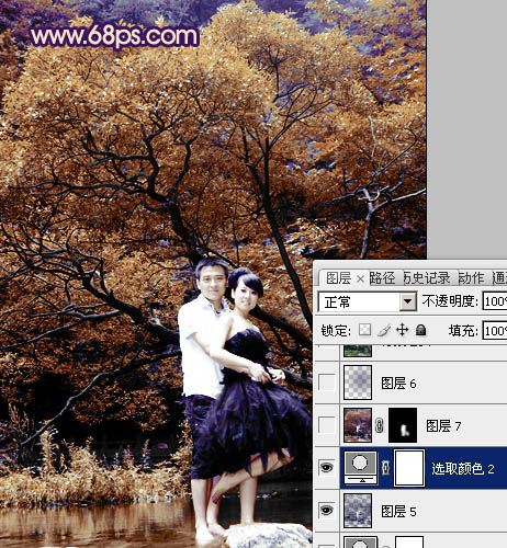 Photoshoop调出外景婚纱照片的紫色调