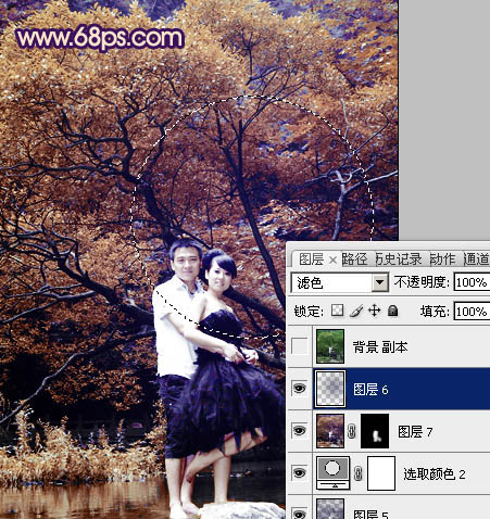 Photoshoop调出外景婚纱照片的紫色调