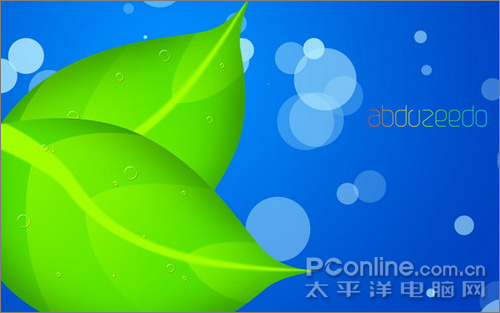 Photoshop教程：鼠绘清新简约露珠绿叶壁纸