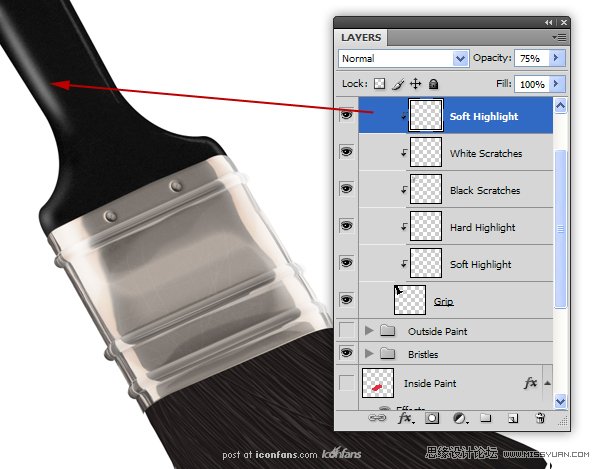 Photoshop绘制逼真的油漆毛刷,PS教程,思缘教程网