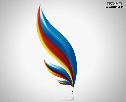 PS钢笔和图层样式绘制高光质感的彩色羽毛Logo_webjx.com