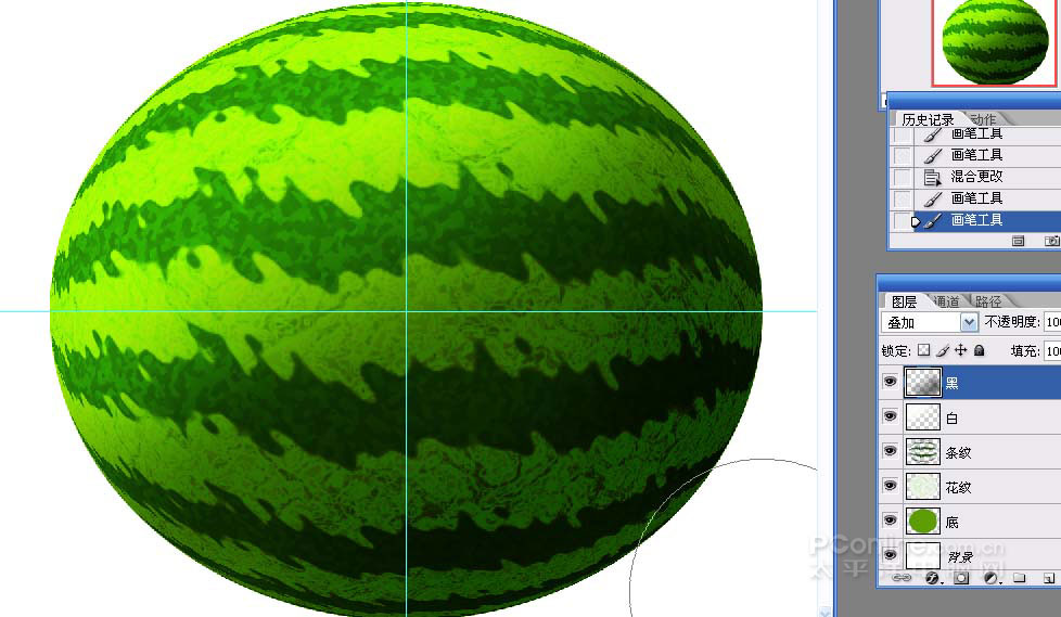 Photoshop鼠绘教程：教你绘制逼真可口的西瓜_中国教程网