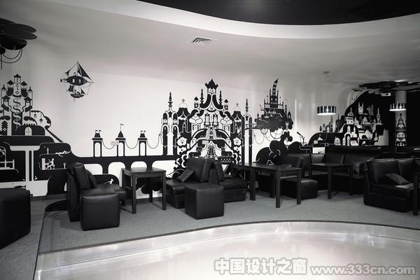 黑白配 手绘风咖啡馆室内设计