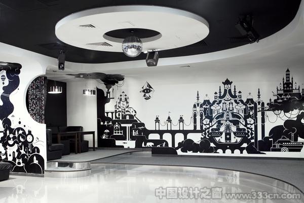 黑白配 手绘风咖啡馆室内设计