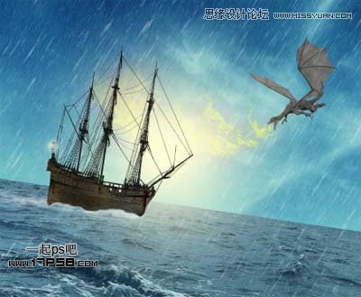 Photoshop合成飞龙火烧海上商船壁纸,PS教程,思缘教程网