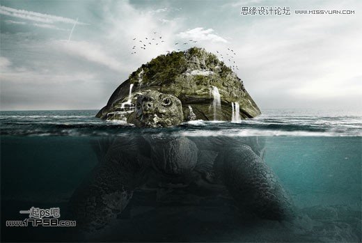PhotoShop合成教程：创意合成乌龟海岛