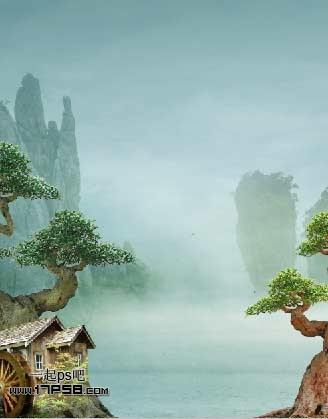 Photoshop合成迷雾江面泛舟的奇幻场景,PS教程,思缘教程网