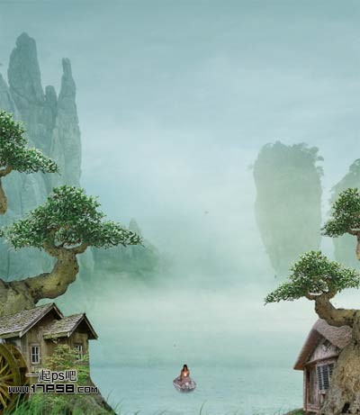 Photoshop合成迷雾江面泛舟的奇幻场景,PS教程,思缘教程网